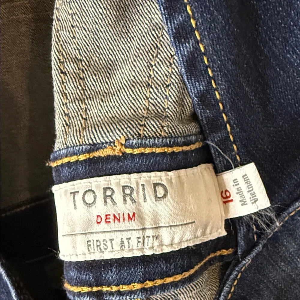 torrid Dark Blue Denim Overalls with Yellow Stitching - Picture 2 of 4